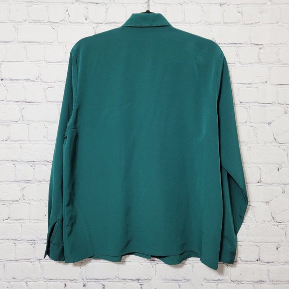 Claudia Richard Green Embroidered Button Front Blouse 10 - Picture 5 of 7